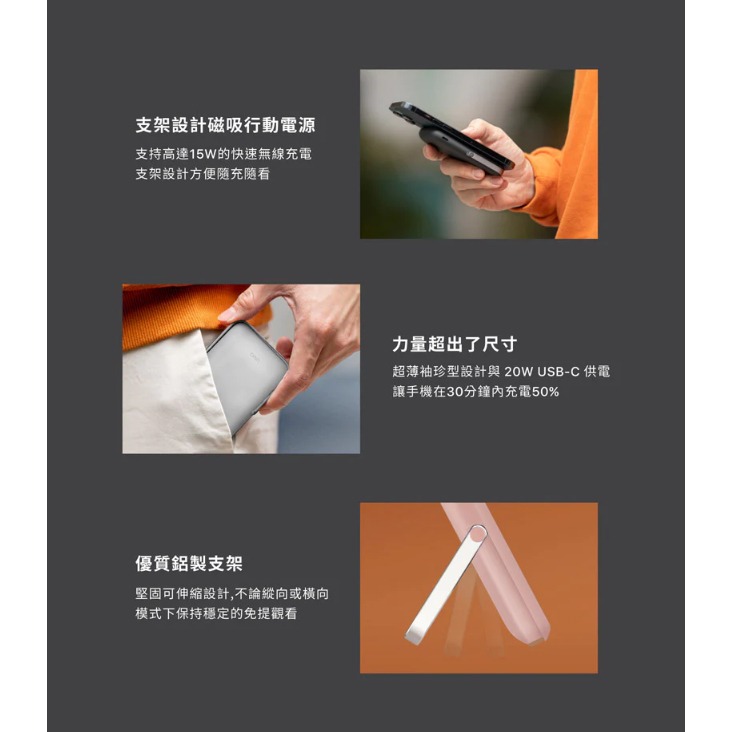 【UNIQ】Hoveo 支架款磁吸行動電源 5000mAh 20W 支援MagSafe 行動電源 移動電源-細節圖3