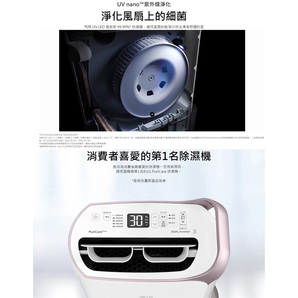 可退稅1200【現貨】 LG 樂金 17公升除濕機 MD171QSE0 PuriCare™ 雙變頻除濕機 _晶鑽銀-細節圖5