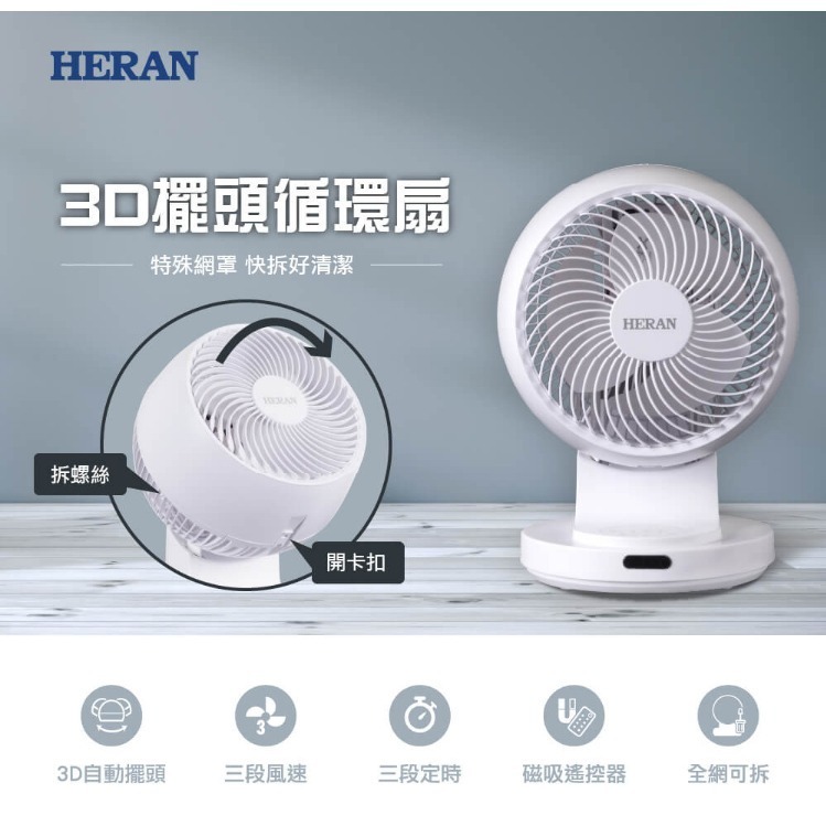 【HERAN】禾聯9吋3D擺頭奈米銀抑菌快拆式循環扇_HAF-09CS31A 空氣循環扇 3D大風量 四季皆可用-細節圖4