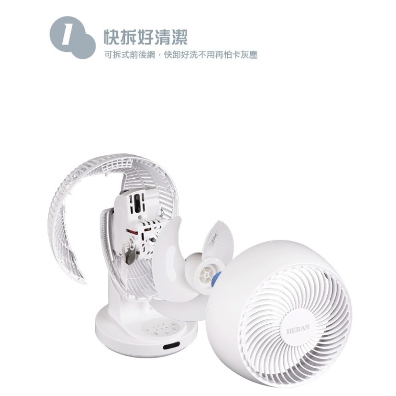 【HERAN】禾聯9吋3D擺頭奈米銀抑菌快拆式循環扇_HAF-09CS31A 空氣循環扇 3D大風量 四季皆可用-細節圖8