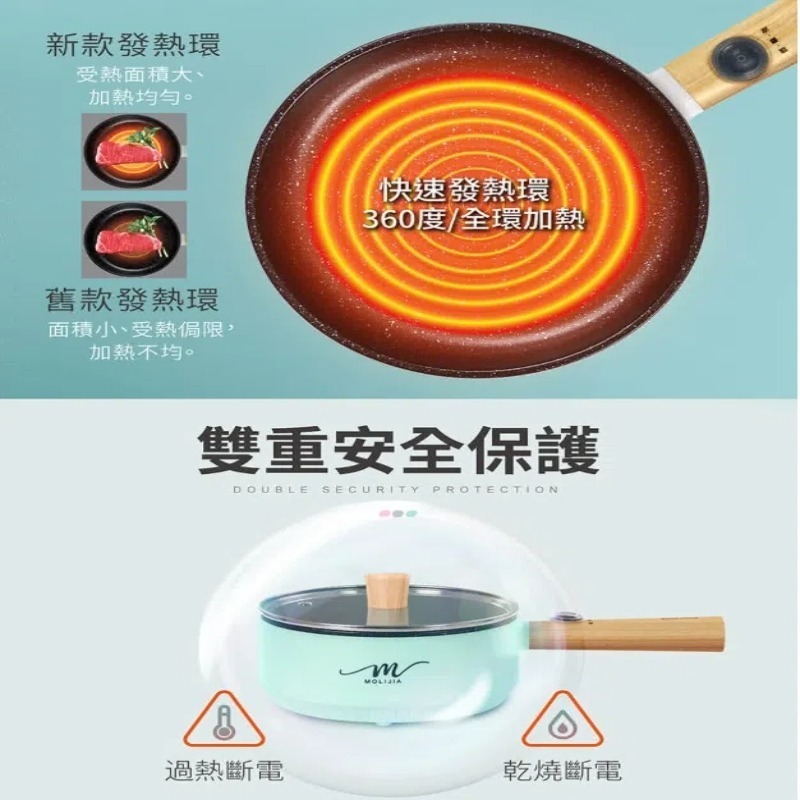 【MOLIJIA】魔力家 M18 麥飯石不沾電煎烹飪鍋1.6L-木紋款 (贈原木鍋鏟) 電火鍋 美食鍋 料理-細節圖5
