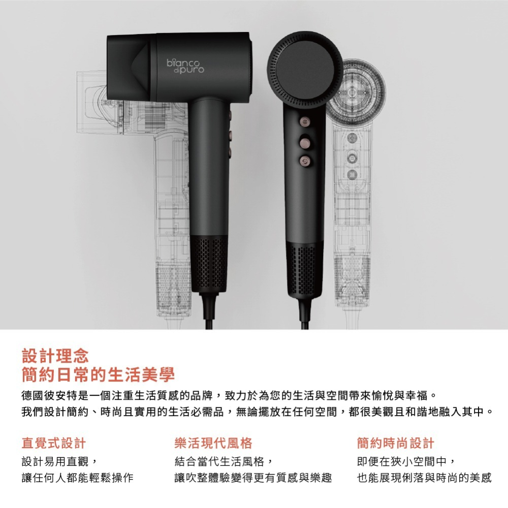 【Bianco di puro】彼安特 AURA 雙電壓高速負離子吹風機HD050/HD051 全電壓吹風機 2億負離子-細節圖8