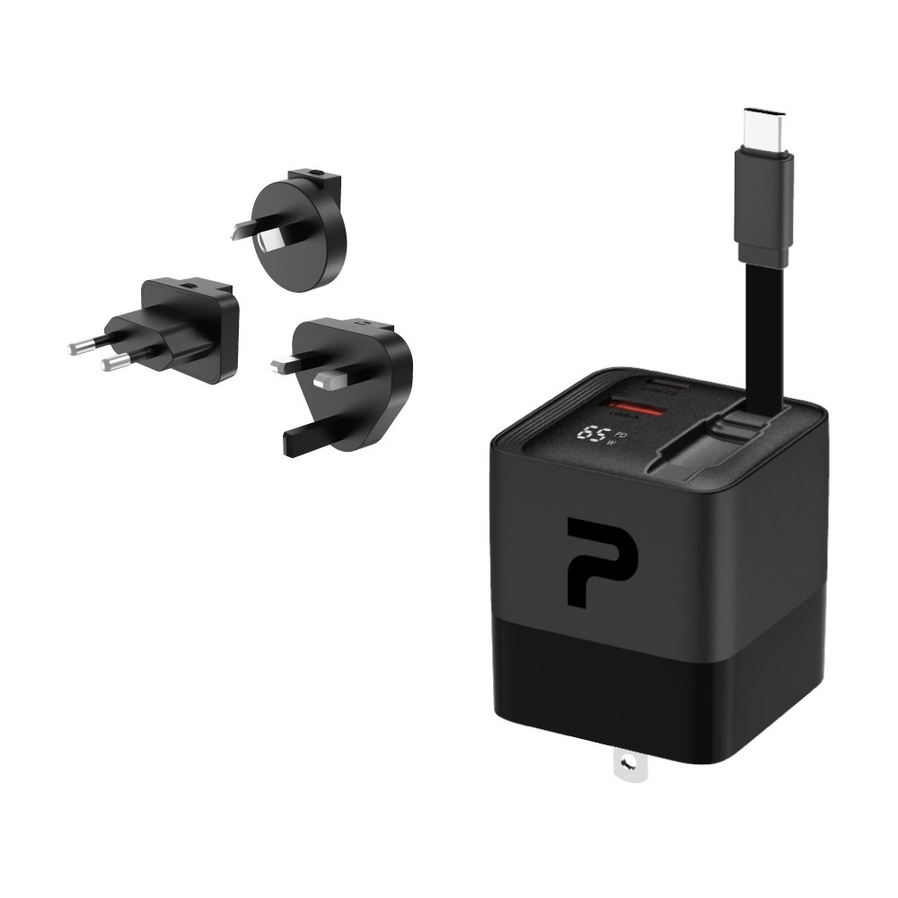 【POLYWELL】寶利威爾 出國必備轉接頭 65W自帶線快充頭 USB-A+C雙孔 Type-C伸縮線 GaN氮化鎵-細節圖2