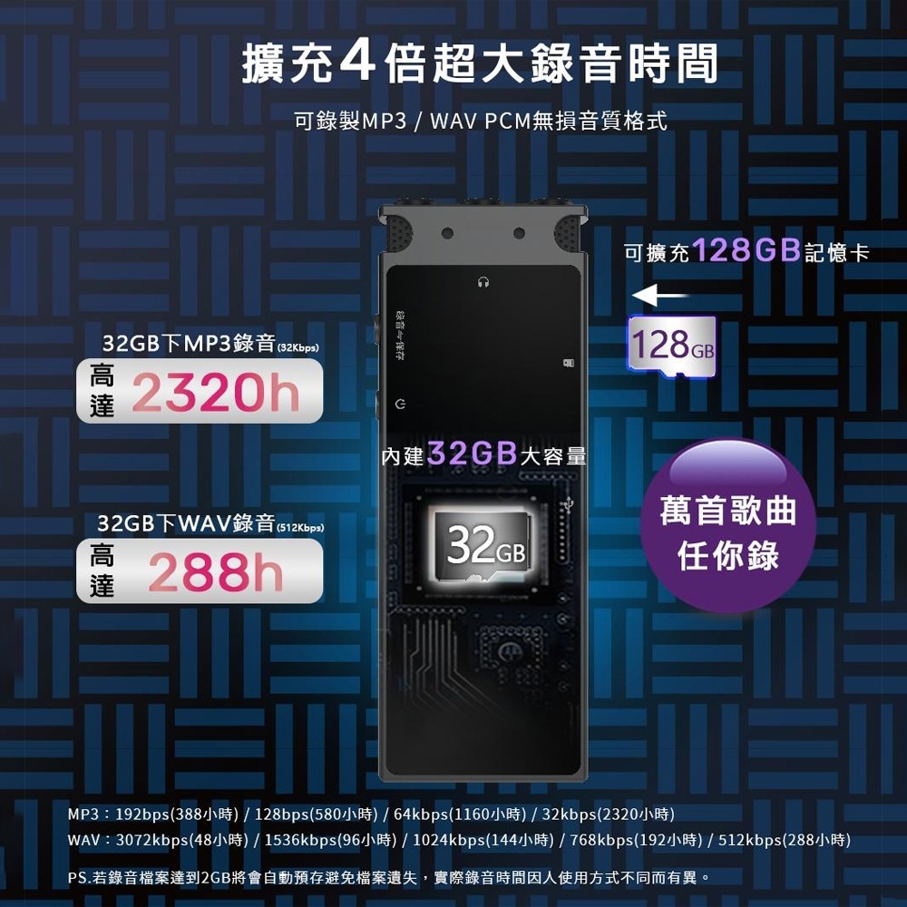 【Ergotech 人因科技】DR20 彩色大螢幕 觸控 可插卡 DSP數位降噪無損錄音筆 會議記錄 上課 MP3播放器-細節圖8