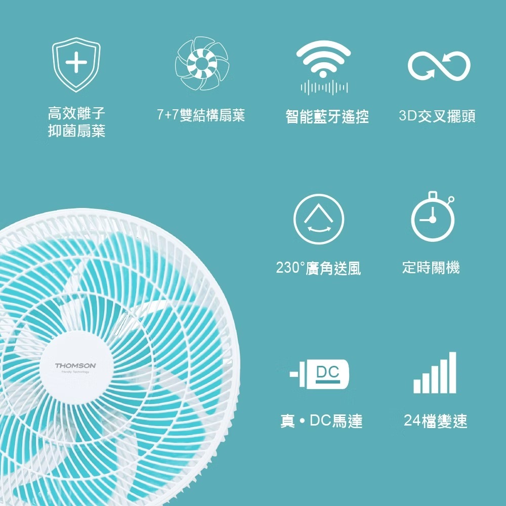 【THOMSON】藍牙3D擺頭14吋DC風扇 TM-SAF26A4 360循環扇 抑菌風扇 智能風扇 數位顯示 定時風扇-細節圖4