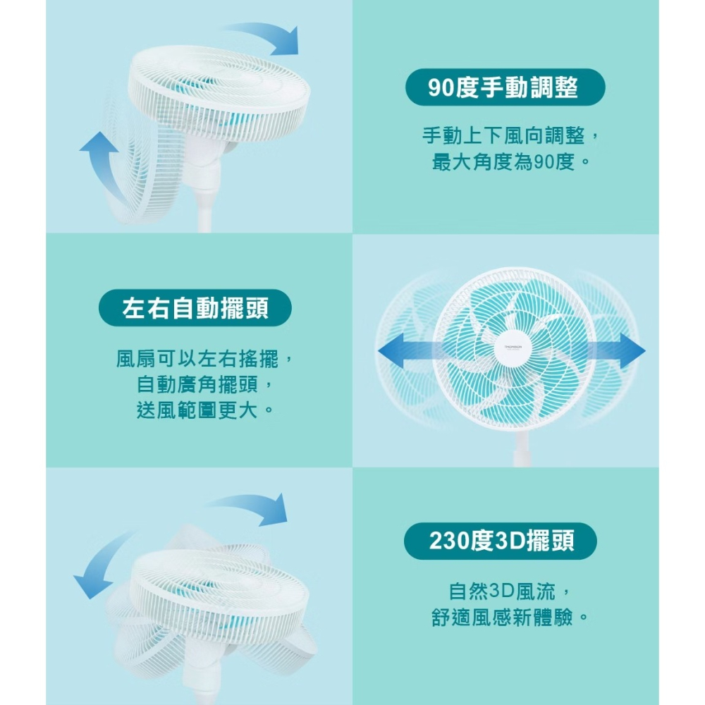 【THOMSON】藍牙3D擺頭14吋DC風扇 TM-SAF26A4 360循環扇 抑菌風扇 智能風扇 數位顯示 定時風扇-細節圖6