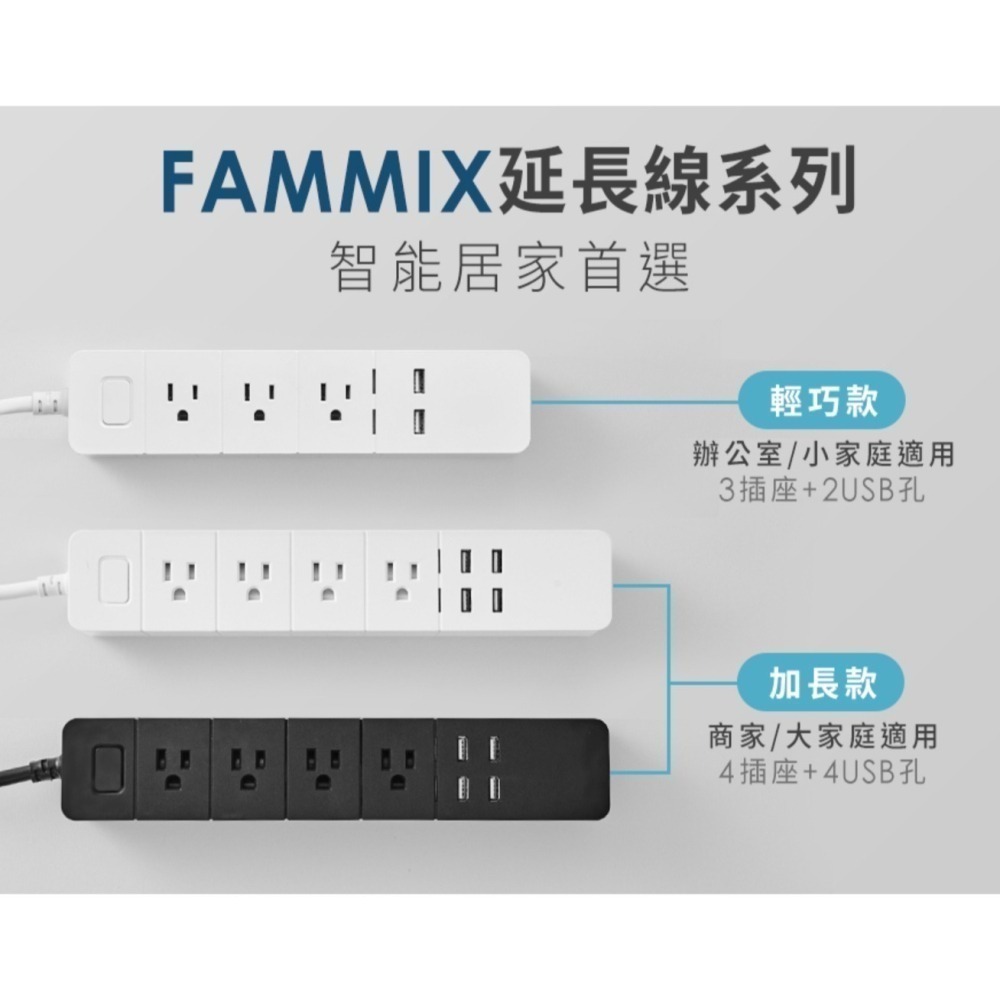 <全新> FAMMIX USB Wi-Fi智能延長線3孔4插4埠FM-WE01 / 3孔3插2埠FM-WE02-細節圖2