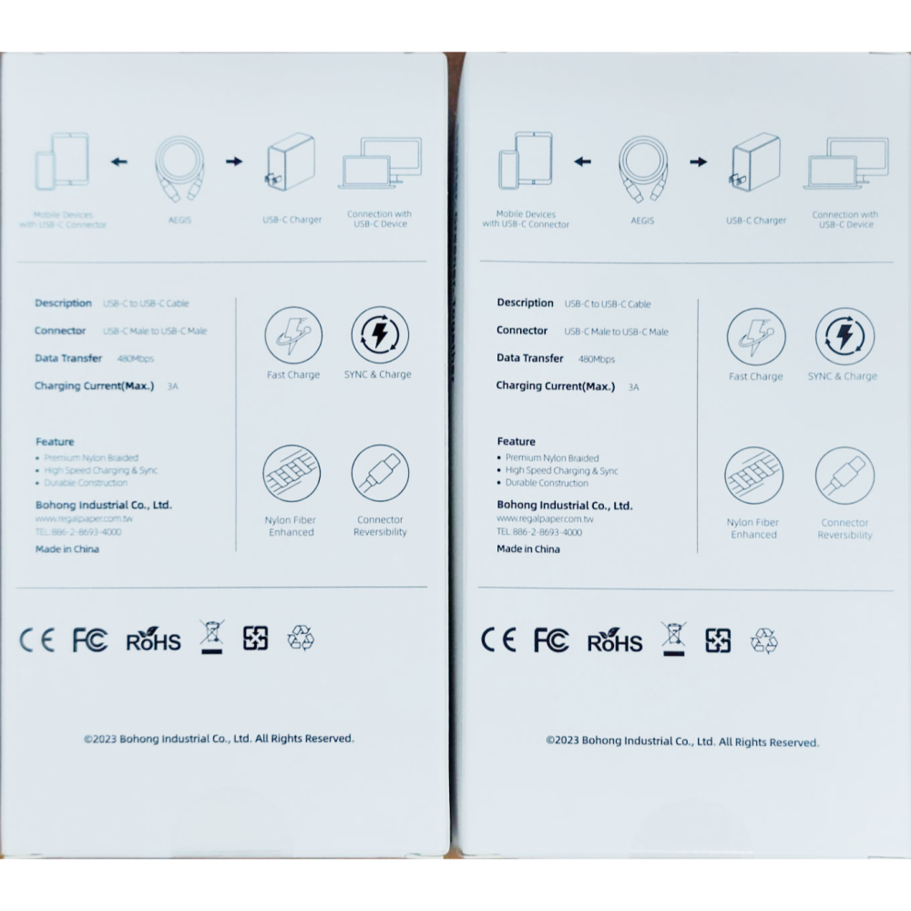 [全新] AEGIS神盾 type c USB-C to USB-C 充電傳輸線(2.5米)-細節圖2