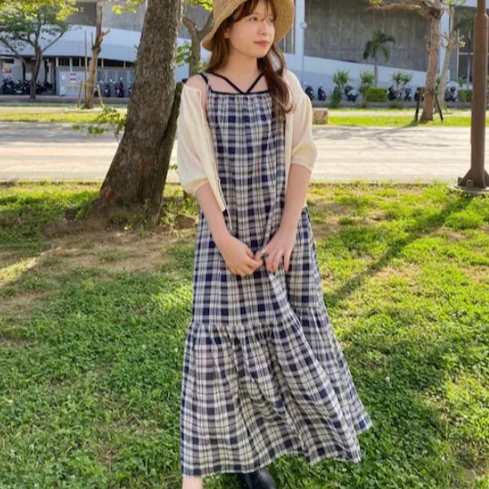 Kastane 分層格紋吊帶背心連衣裙-細節圖6
