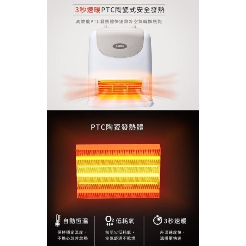 SAMPO聲寶 陶瓷式定時電暖器 HX-FJ12P [A級福利品‧數量有限]-細節圖3