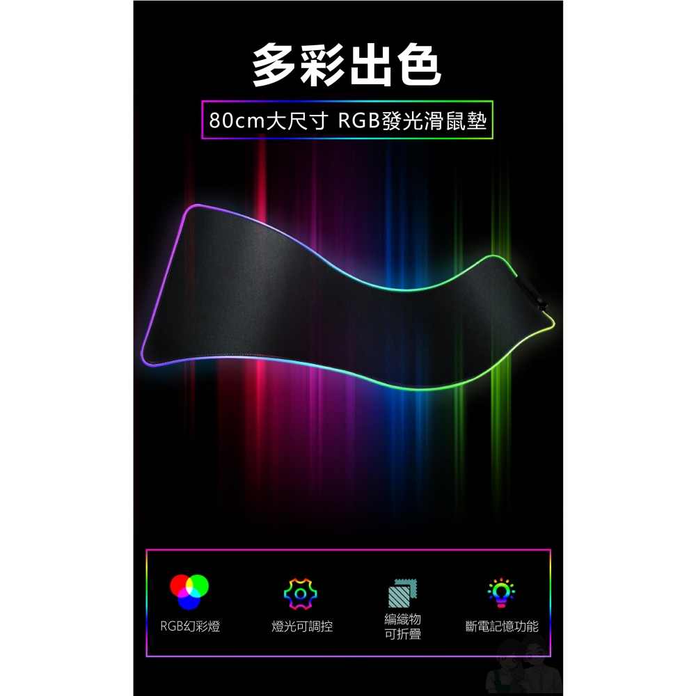 【RGB電競滑鼠墊】LED 發光 電腦 電競 滑鼠 鍵盤 RGB 呼吸燈 炫酷跑馬燈-細節圖3