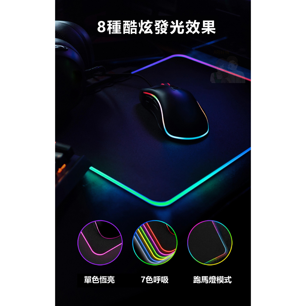 【RGB電競滑鼠墊】LED 發光 電腦 電競 滑鼠 鍵盤 RGB 呼吸燈 炫酷跑馬燈-細節圖6