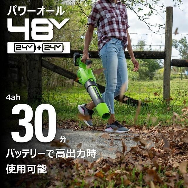 【日本代購】Greenworks 鼓風機 吹葉機 48V 4Ah 電池兩組 ‎‎BLE402-細節圖3