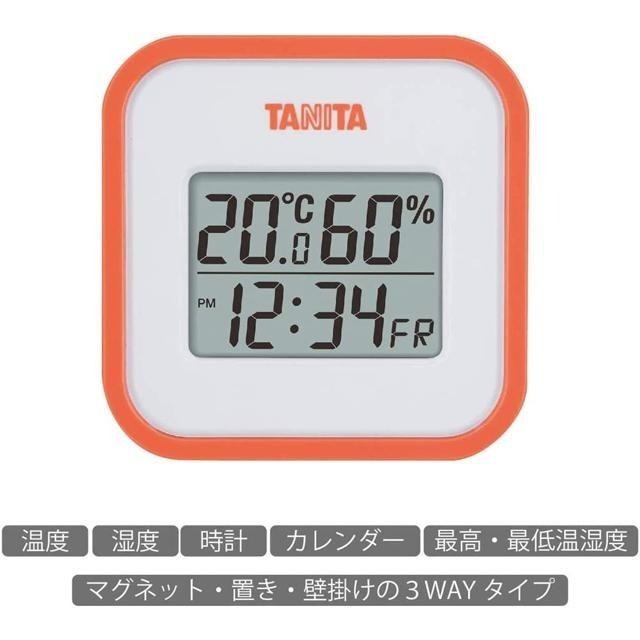 【日本代購】Tanita 百利達 溫溼度計 時鐘 鬧鐘 可壁掛 TT-558 橙色-細節圖3