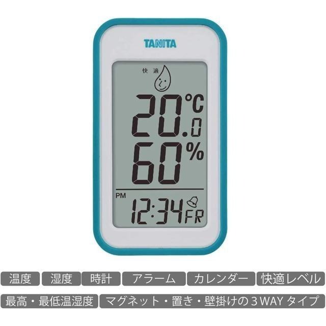 【日本代購】Tanita 百利達 溫溼度計 時鐘 鬧鐘 可壁掛 TT-559 藍色-細節圖3