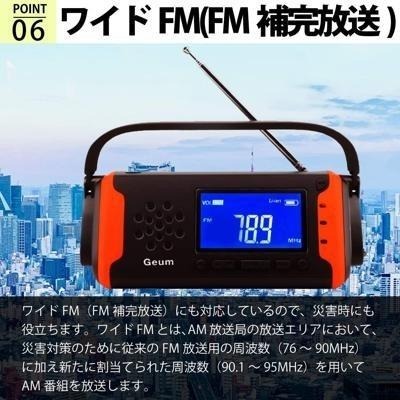 【日本代購】Geum 地震 停電 防災收音機 太陽能充電 防水 LED手電筒 橙色-細節圖8