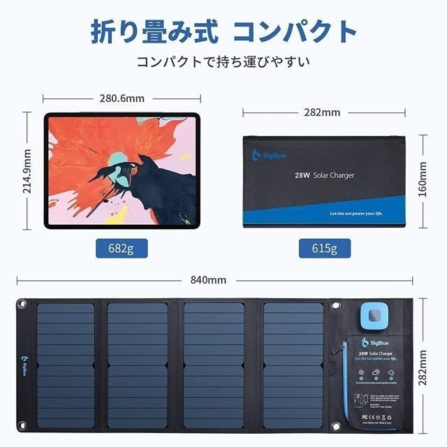 【日本代購】BigBlue 輕巧型太陽能板 28W 充電 防水 登山 露營用 ‎B401E-細節圖8