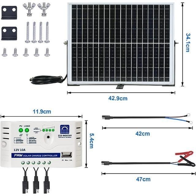【日本代購】ECO-WORTHY 單晶體12V太陽能板25W +10A車載控制器SAE 可調安裝支架-細節圖9