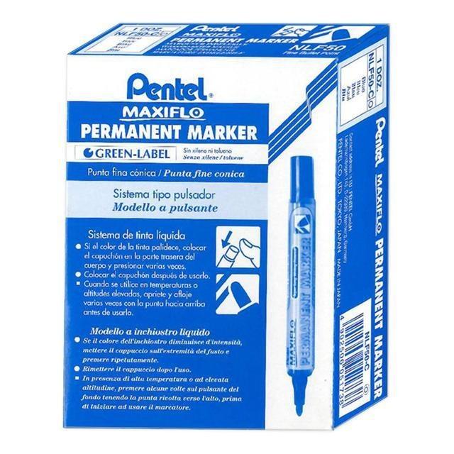 Pentel 圓頭後壓式油性筆-藍12支盒-細節圖2