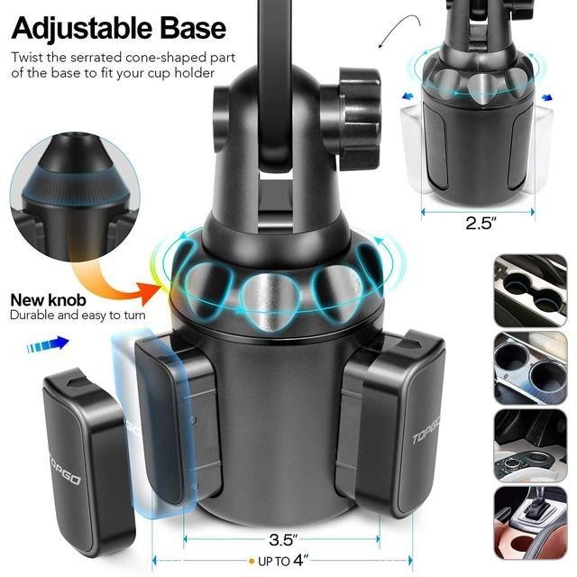 【美國代購】TOPGO 車用杯架型手機支架 旋轉式延長桿 灰色 TCZ1-細節圖6