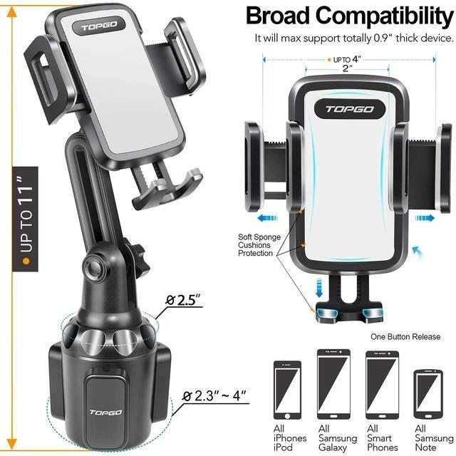 【美國代購】TOPGO 車用杯架型手機支架 旋轉式延長桿 灰色 TCZ1-細節圖7