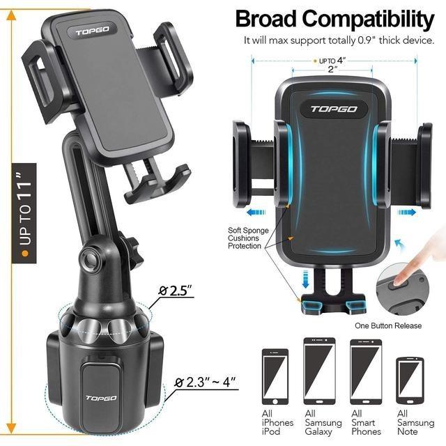 【美國代購】TOPGO 車用杯架型手機支架 旋轉式延長桿 黑色 TCZ1-細節圖6