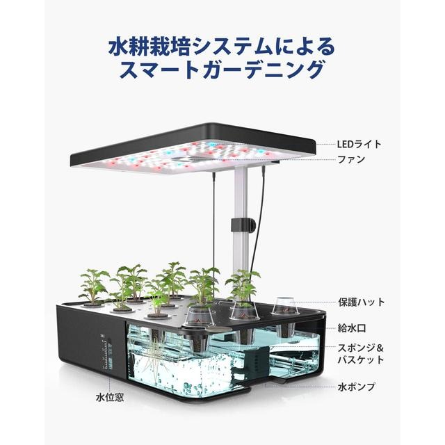 【日本代購】iDOO 水耕植物培育機 蔬菜 水果 12株 黑色-細節圖7