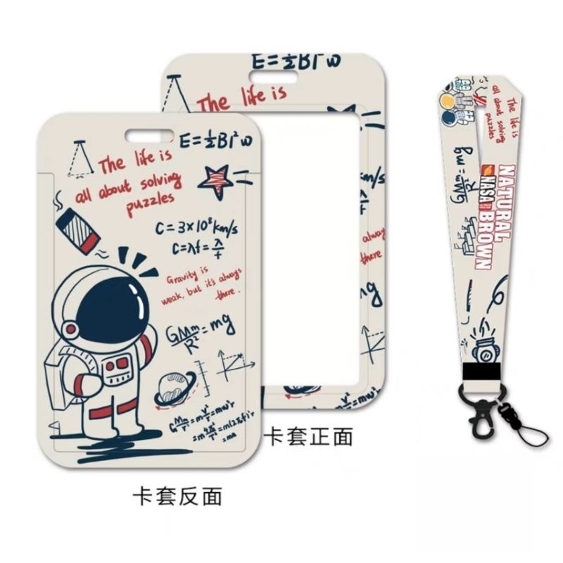 【24小時出貨】太空人硬質證件套/悠遊卡套/識別證套/手繪藝術/彩色掛繩/高規格保護/防折損-細節圖2