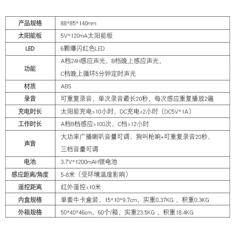 ☆四月科技能源☆ 太陽能報警器人體紅外感應燈太陽能遙控報警燈防盜動物驅趕警示器 錄製語音警報A0120-3-細節圖7