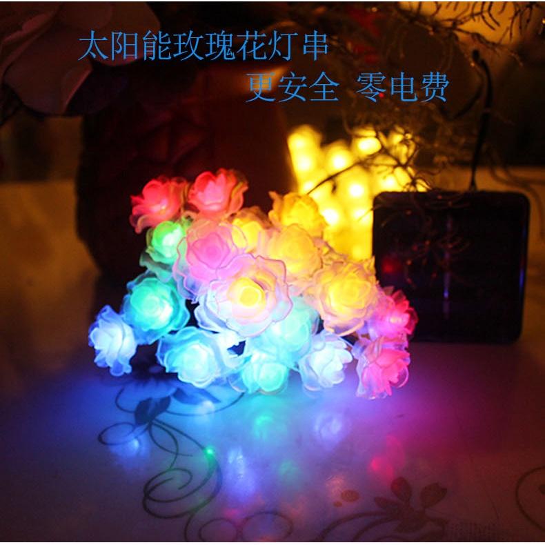╭☆April shop☆╮光控太陽能燈 LED戶外防水彩燈情人節仿真花裝飾彩燈太陽能玫瑰花燈串 30LEDA0329-細節圖2