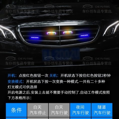 ☆四月科技能源☆安裝 汽車用品免接線 全防水太陽能中網爆 閃燈 紅藍暴閃燈 牌照燈 霧燈A0313-細節圖4