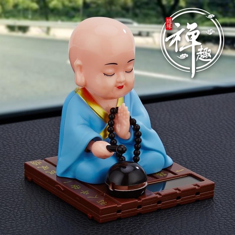 🇹🇼四月科技能源🍀 太陽能念經小和尚搖頭汽車車載擺件小沙彌創意擺件公仔擺件[01-1]-細節圖3