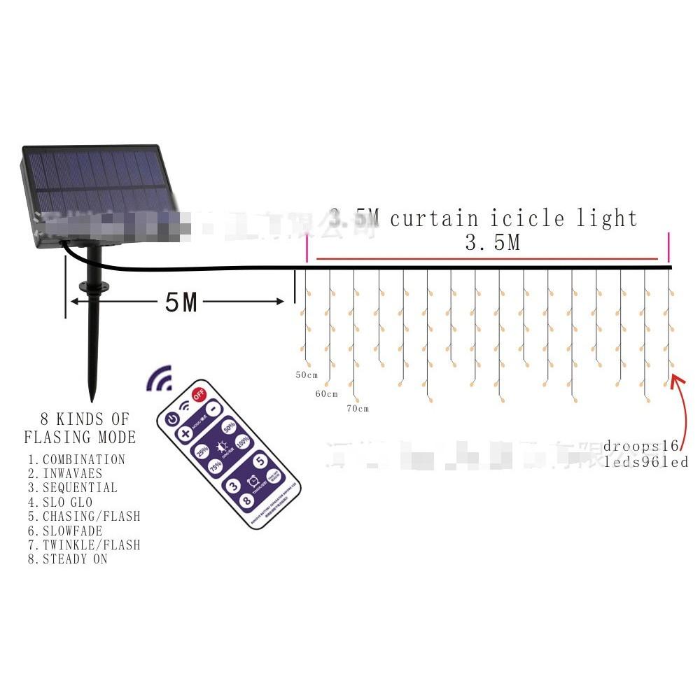 🍀四月科技能源🍀光控太陽能燈 太陽能LED冰條燈裝飾亮化燈串室外防水窗簾燈聖誕裝飾彩燈帶遙控 A0033-2-細節圖4