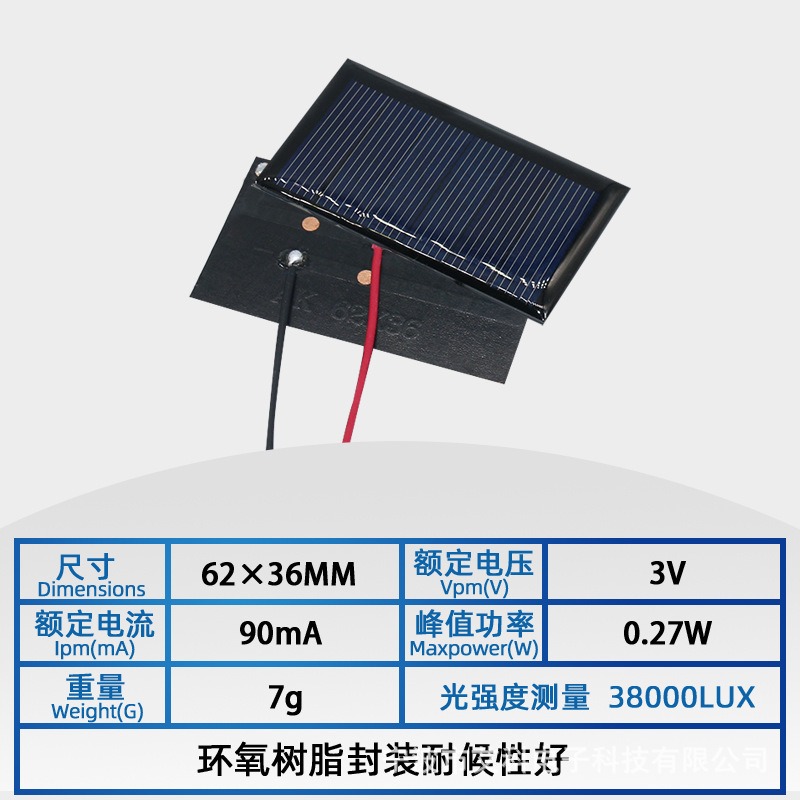 🎏🇹🇼四月科技能源🍀小功率2V 130MA太陽能板 滴膠板 帶15CM線 DIY 太陽能電池板 54*54mm帶線-細節圖6