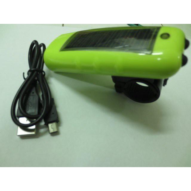 ╭☆April shop☆╮太陽能燈 車燈USB充電帶電子鈴聲閃爍功能LED環保自行車燈3LED自行車燈A0269-細節圖2