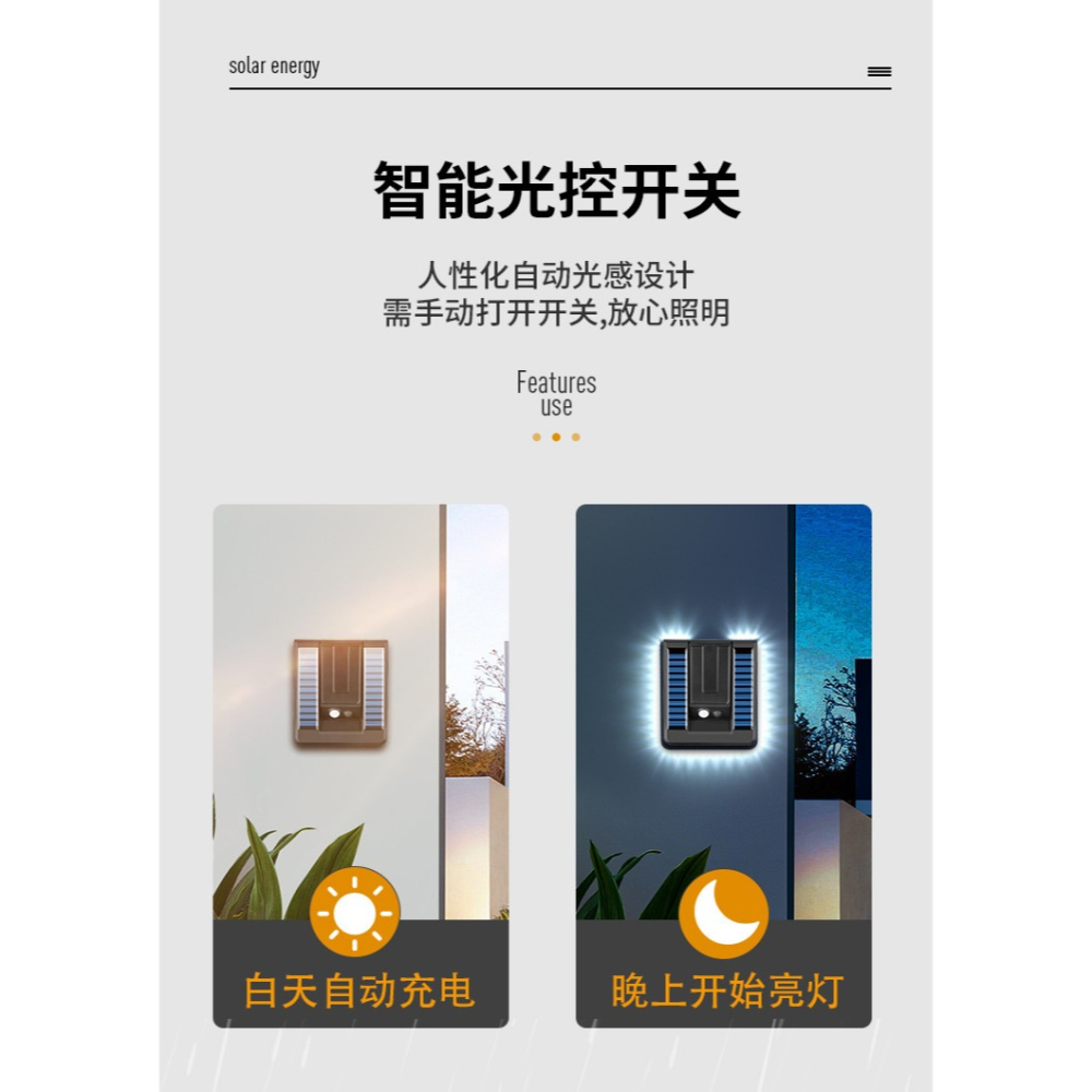 ☆四月科技能源☆ 光控太陽能戶外防水壁燈簡約庭院燈小區庭院走廊人體感應燈陽台樓梯折疊壁燈A0025-2-細節圖4