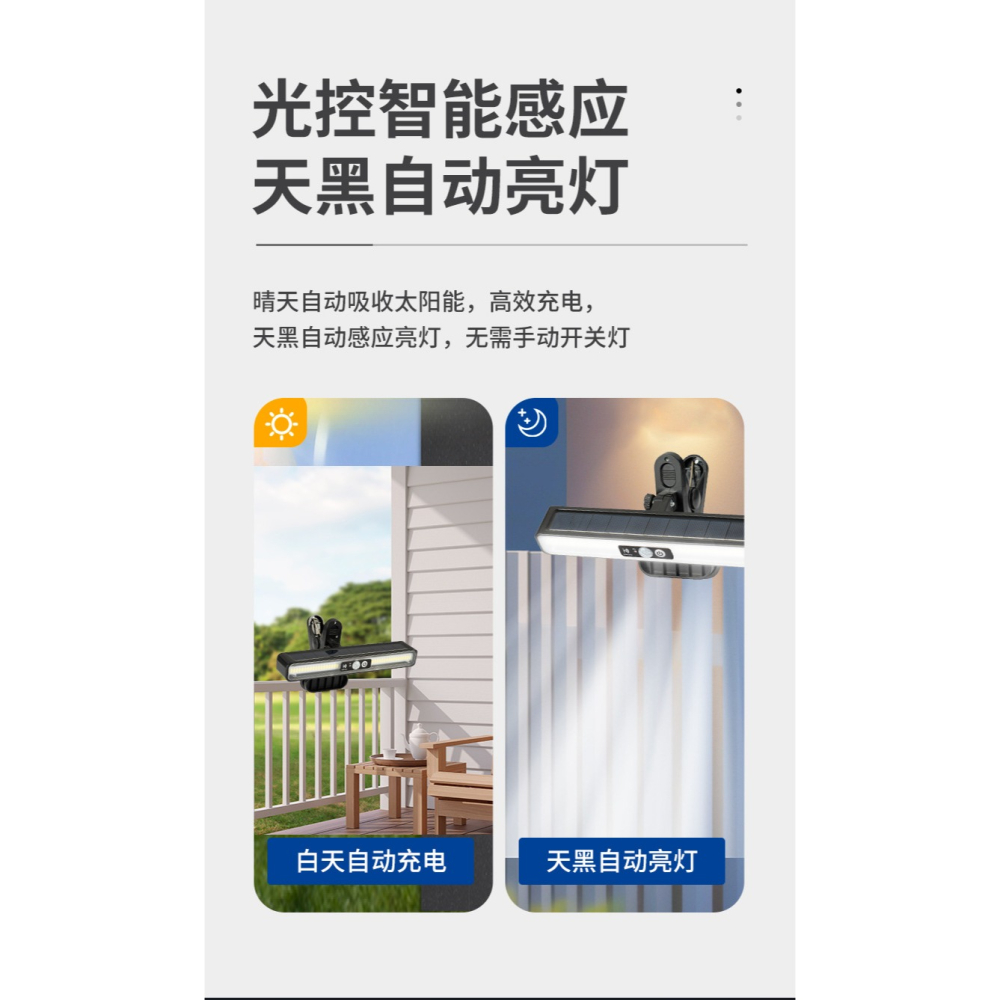 🇹🇼四月科技能源🍀光控太陽能全新太陽能板夾子燈庭院花園防水戶外照明燈人體感應壁燈免安裝A0025-3{03-2}-細節圖2