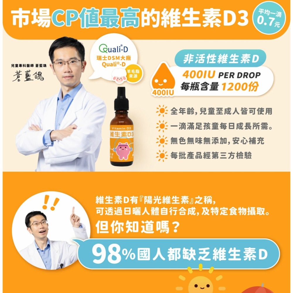 【藥師健生活】買就送100元家樂福禮券 兒童｜400IU天然維生素D3｜滴劑｜蒼藍鴿｜兒童系列-細節圖7