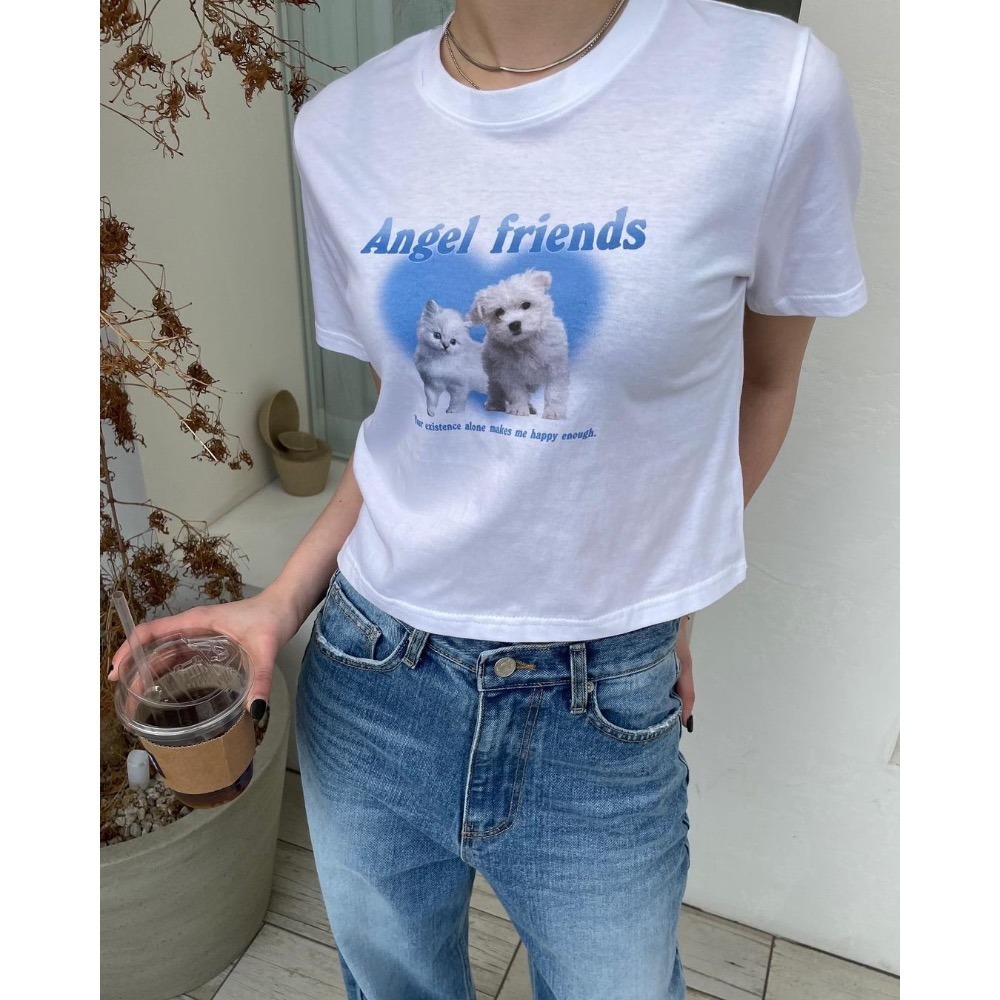 【現貨-灰】貓狗好朋友 短版上衣TEE-細節圖3