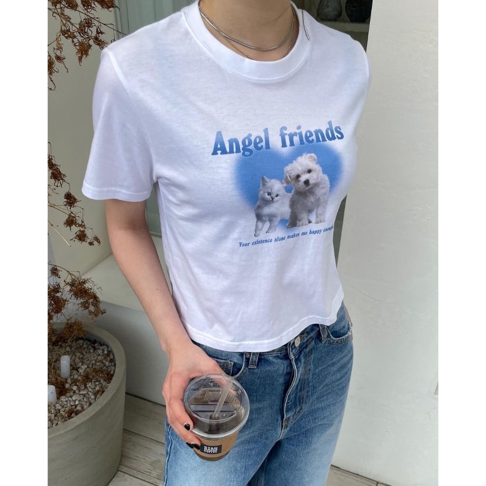 【現貨-灰】貓狗好朋友 短版上衣TEE-細節圖4
