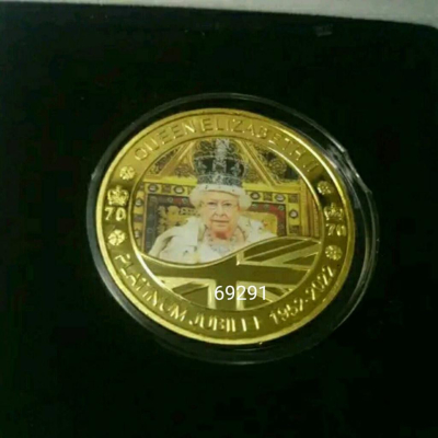 英女王伊麗莎白二世彩色鍍金紀念幣C版~非銀幣有盒子英國空運來台，錢幣，紀念幣，幣~英女王伊麗莎白二世彩色鍍金紀念幣
