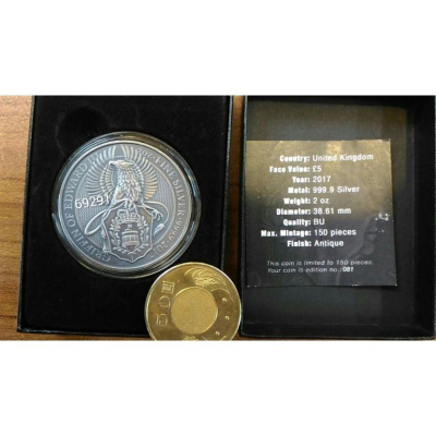 售價五萬元~英國格里芬獅鷲仿古銀幣，硫化幣，仿古銀幣，銀幣，錢幣，紀念幣，幣~英國格里芬獅鷲仿古銀幣~限量150枚盒證全
