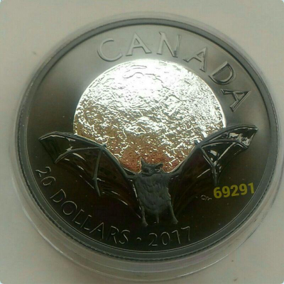 售價3700元~加拿大小蝙蝠鍍銠金限量銀幣，加拿大銀幣，鍍銠銀幣，銀幣，銀幣，錢幣，紀念幣，幣~加拿大小蝙蝠鍍銠銀幣
