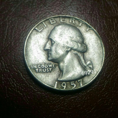 1957美國25美分銀幣，美國25美分硬幣，美國銀幣，銀幣，美國25分，錢幣，幣，紀念幣~1957年美國25美分硬幣