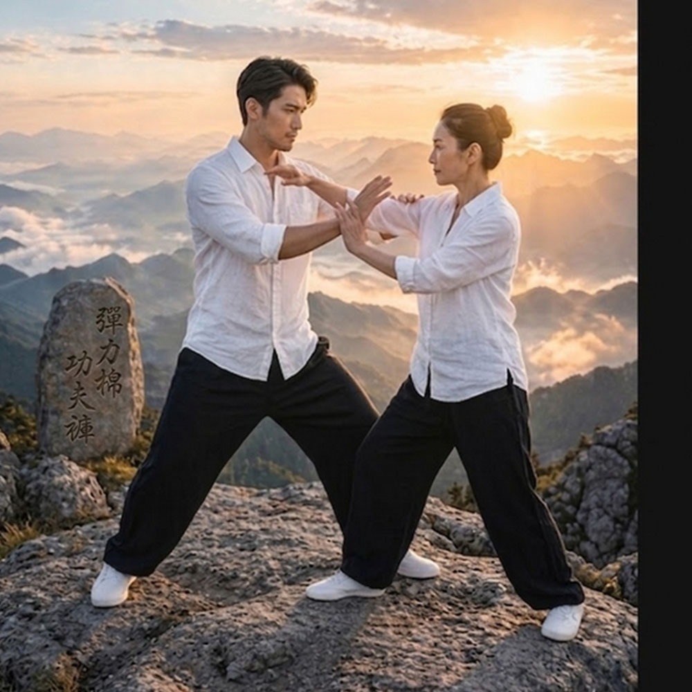 ~子甄彣璟~太極/練功專用 彈力棉 燈籠褲 功夫褲 褲子 禪坐 束口休閒褲 運動縮口褲 瑜珈 居士褲 太極長褲-細節圖6