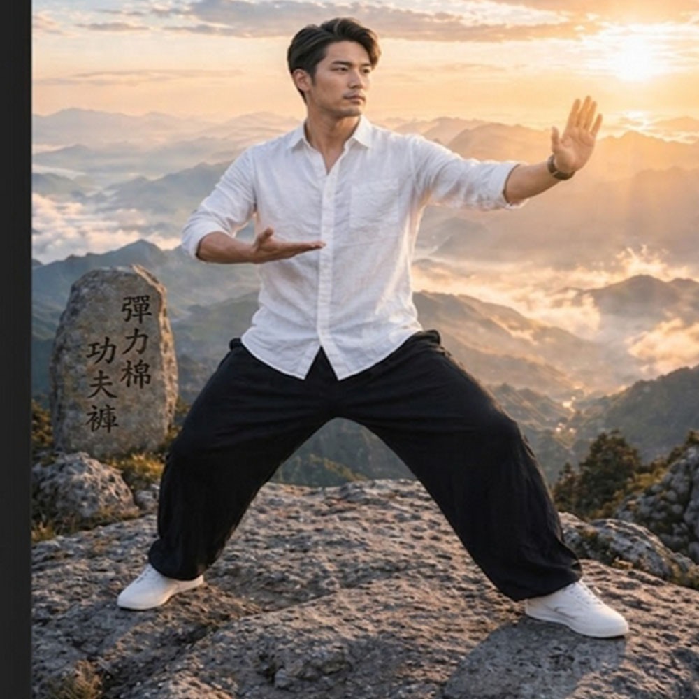 ~子甄彣璟~太極/練功專用 彈力棉 燈籠褲 功夫褲 褲子 禪坐 束口休閒褲 運動縮口褲 瑜珈 居士褲 太極長褲-細節圖7