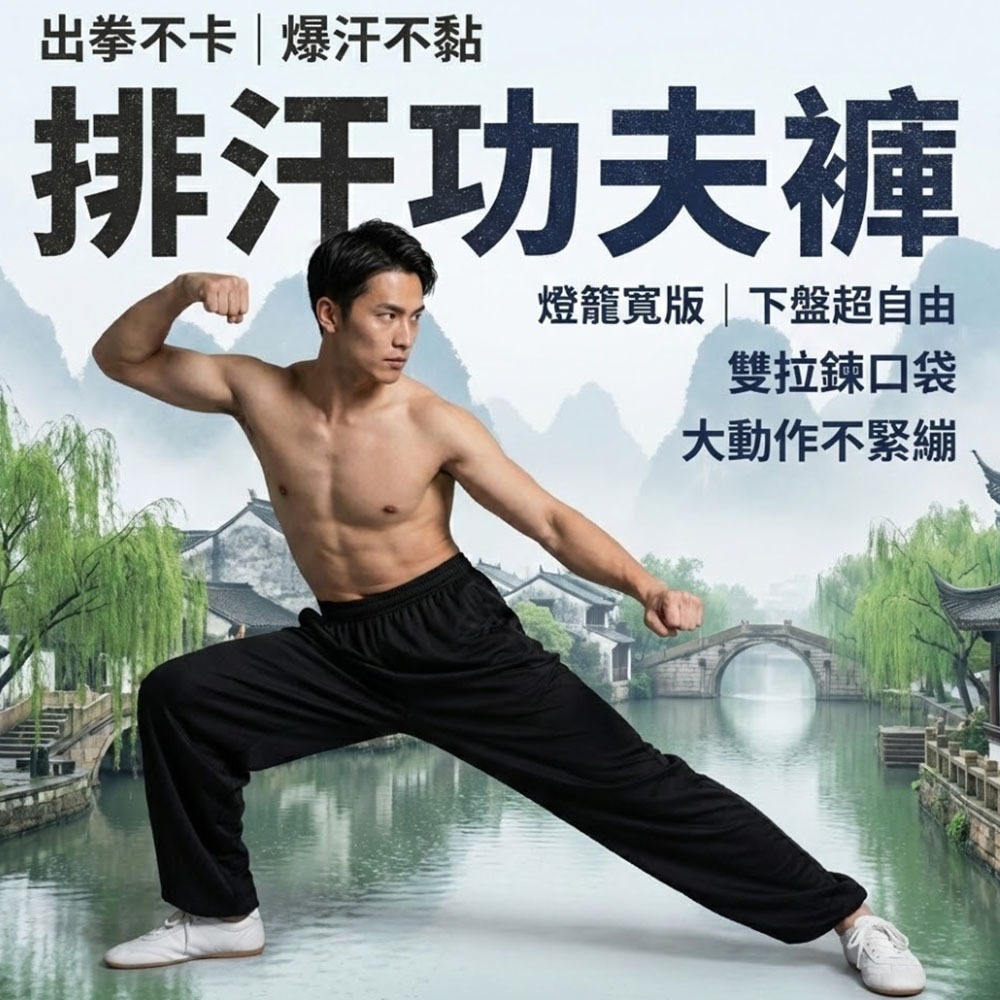 ~子甄彣璟~黑色 太極功夫褲  太極拳 透氣褲 武術褲 燈籠褲 瑜珈/禪坐/運動褲 休閒褲 學舞褲 練功褲-細節圖2