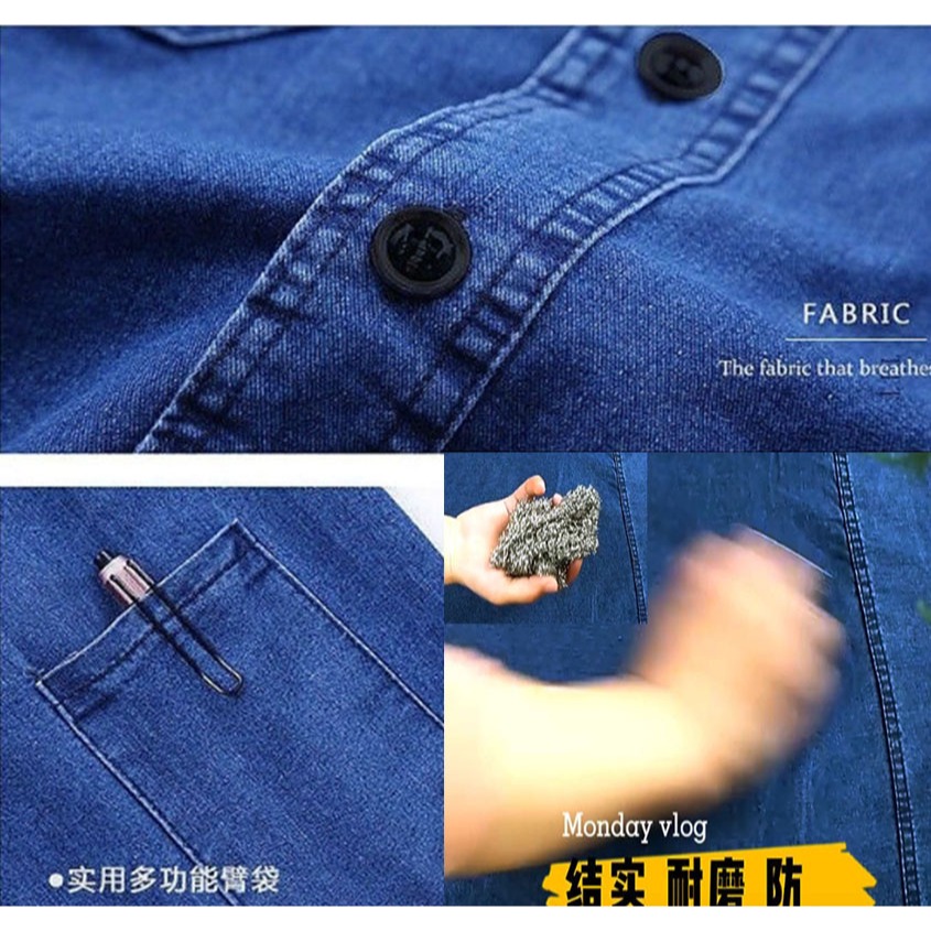 ~子甄彣璟~夏季 時尚工裝 工作服 防燙 防火花 耐磨 電焊 西工 車床 電機 汽車 建築 工地 工作衣 勞保服-細節圖8