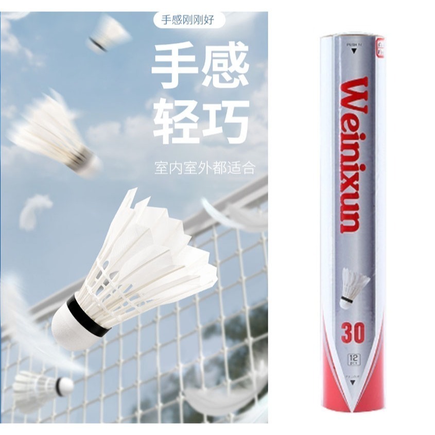 ~子甄彣璟~羽毛球 12只裝 飛行穩定 娛樂訓練球 訓練用球 耐打不易爛 鴨毛球 軟木球 練習 羽球-細節圖4