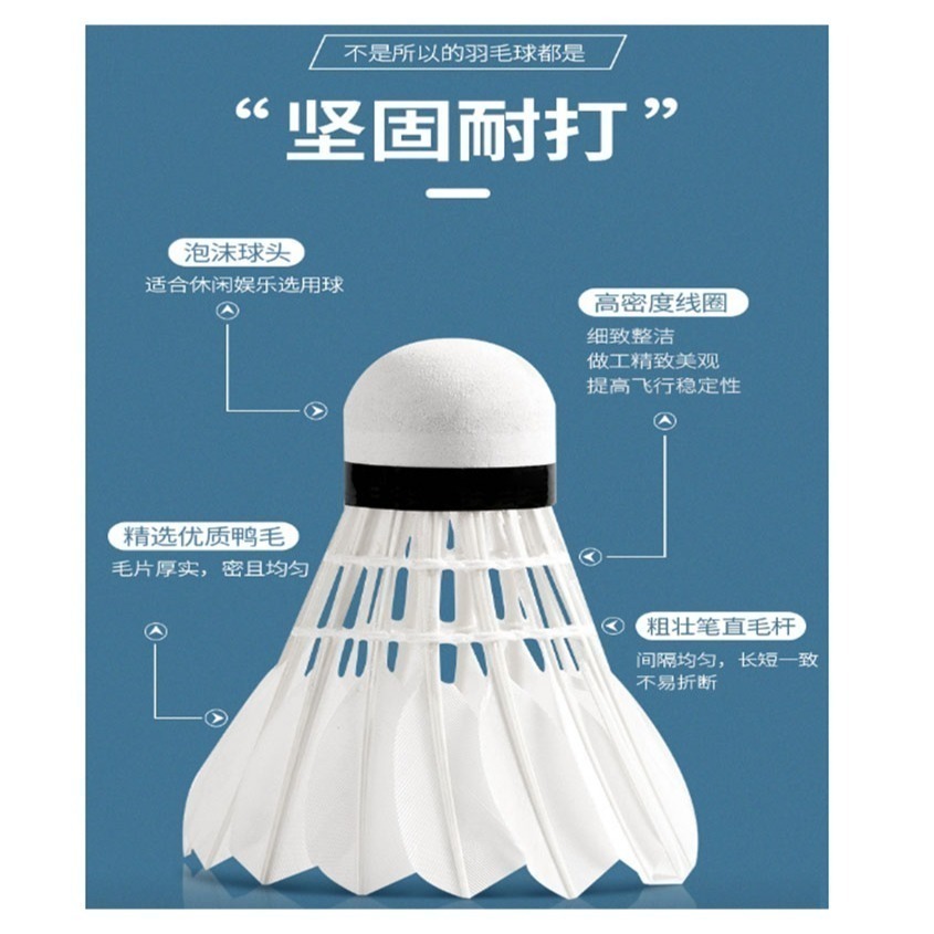 ~子甄彣璟~羽毛球 12只裝 飛行穩定 娛樂訓練球 訓練用球 耐打不易爛 鴨毛球 軟木球 練習 羽球-細節圖5